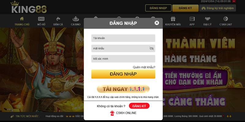 Thao tác đăng nhập King88 nhanh chóng, an toàn